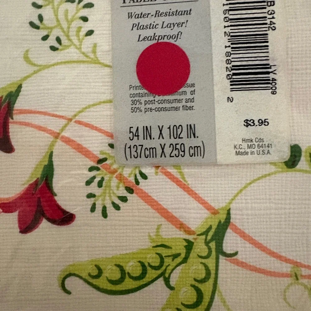 Hallmark Vintage Floral Table Cover 54x102 Cream Pink Green Leakproof‎ TAB 3142
